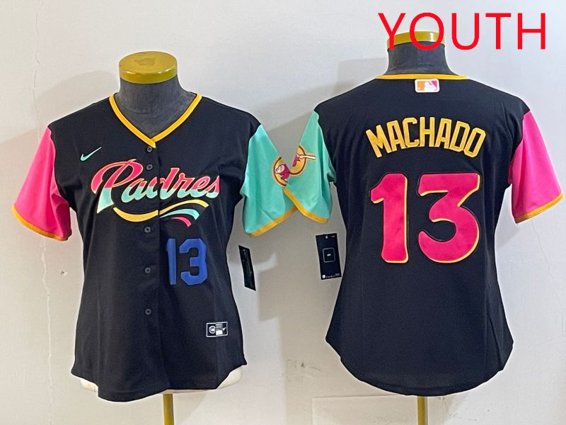 Youth San Diego Padres 13 Machado Black City Edition 2025 Nike MLB Jersey style 5